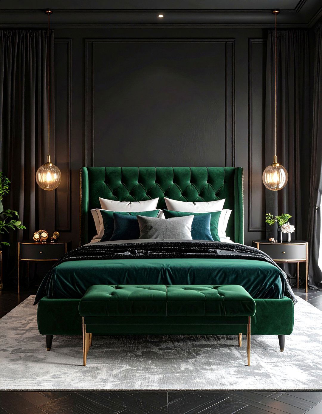 Matte Black and Velvet Plush Opulence - 20 Matte Black Bedroom Ideas