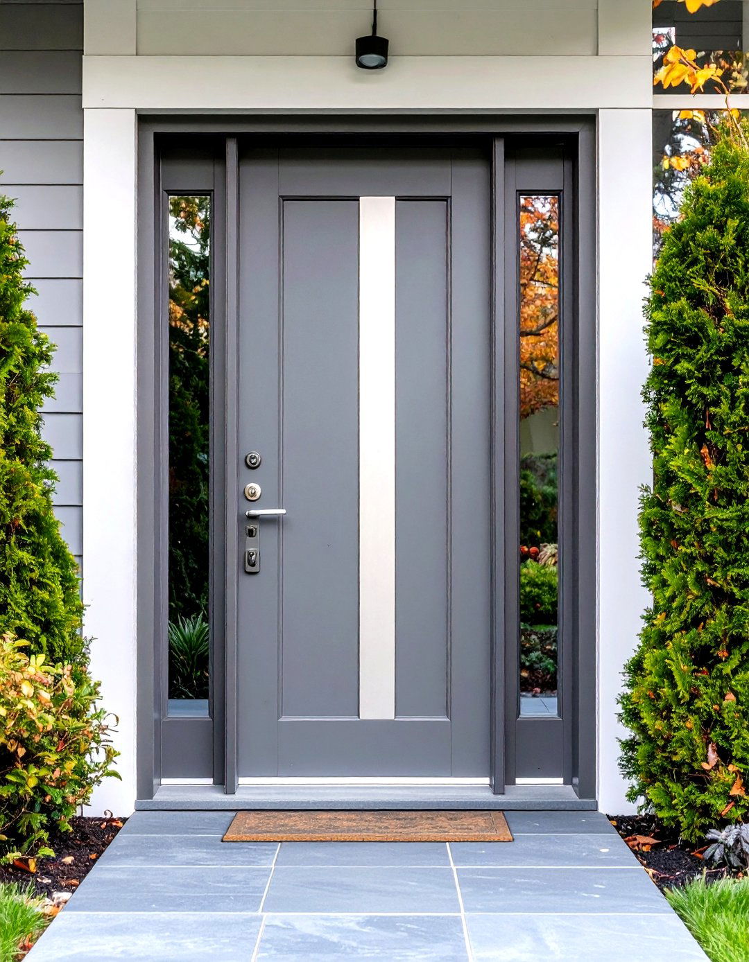 Matte Grey Front Door with Slim Vertical Pull - 20 Grey Front Door Ideas