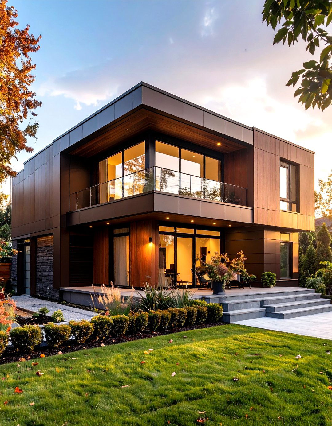 Matte Metal Panels Modernize a Dark Brown House Exterior - 20 Dark Brown House Exterior Ideas