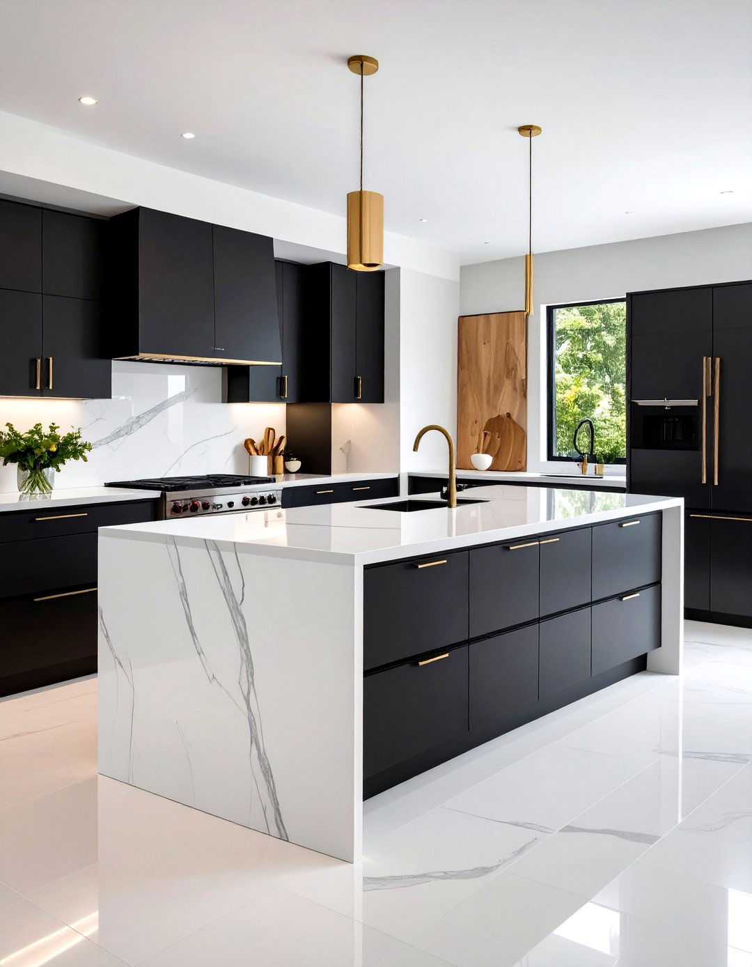 Matte and Gloss Texture Play - 20 Black and White Kitchen Ideas