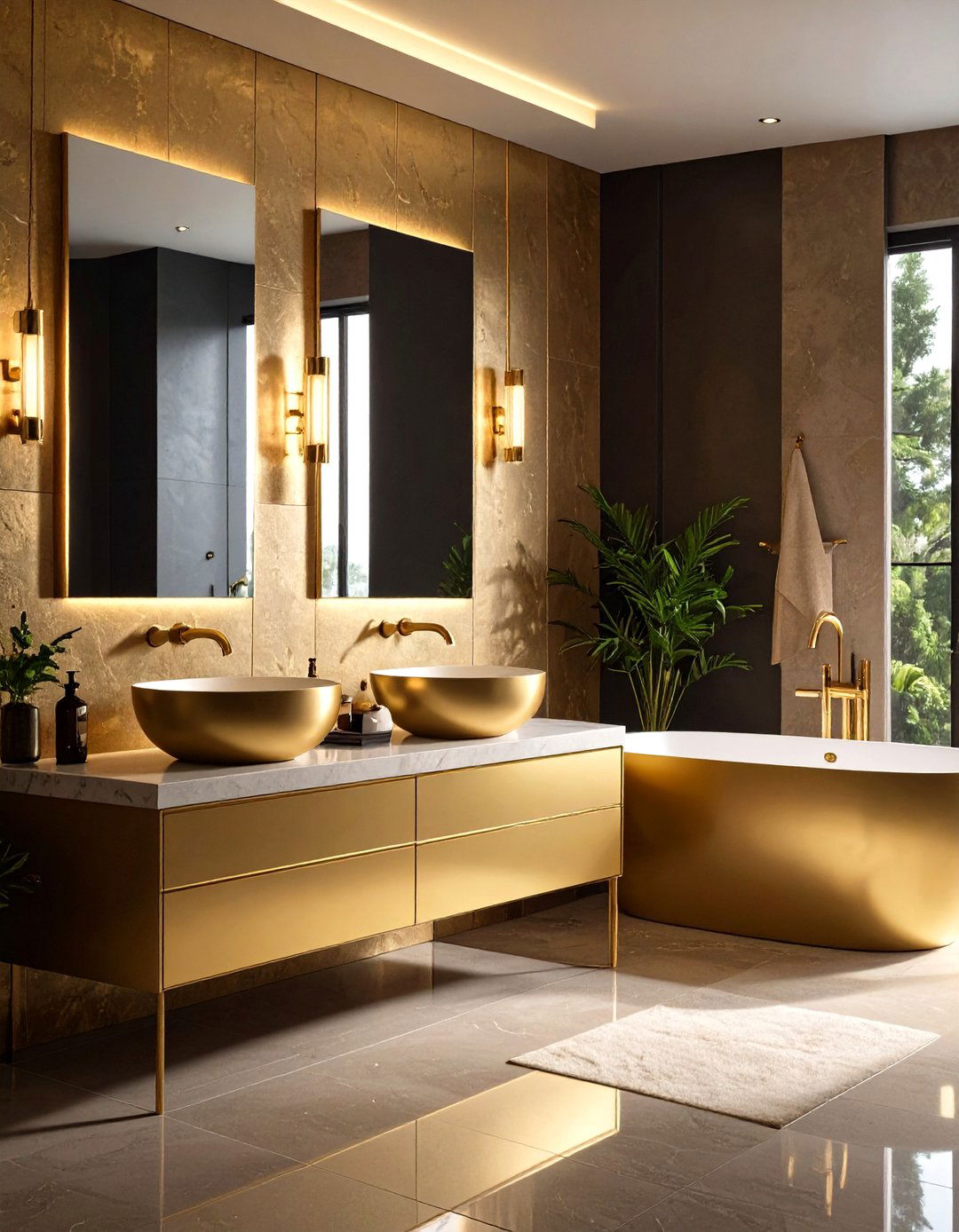 Matte vs Glossy Gold Bathroom Fixtures - 20 Gold Bathroom Ideas