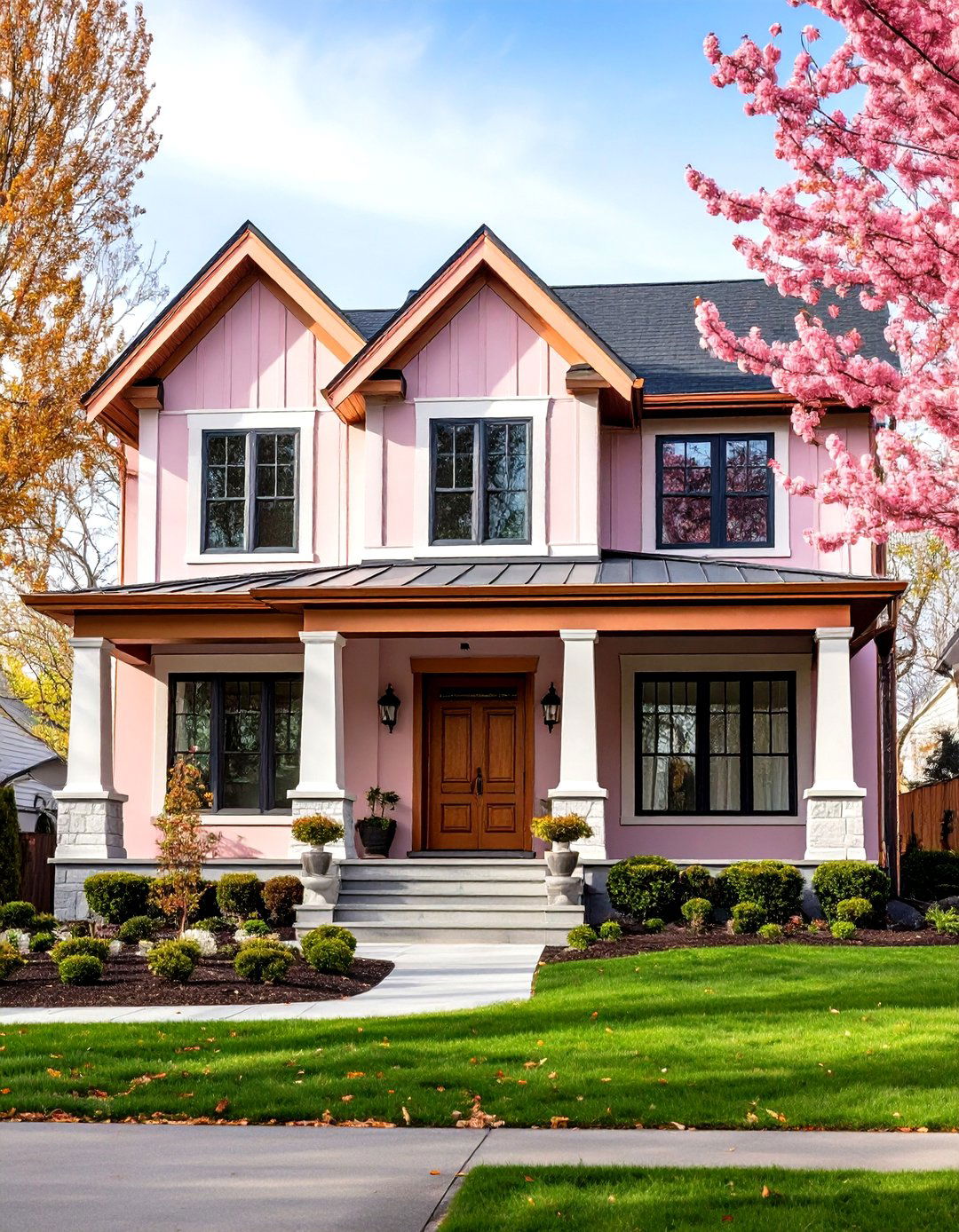 Mauve Pink House Exterior with Copper Trim - 20 Pink House Exterior Ideas
