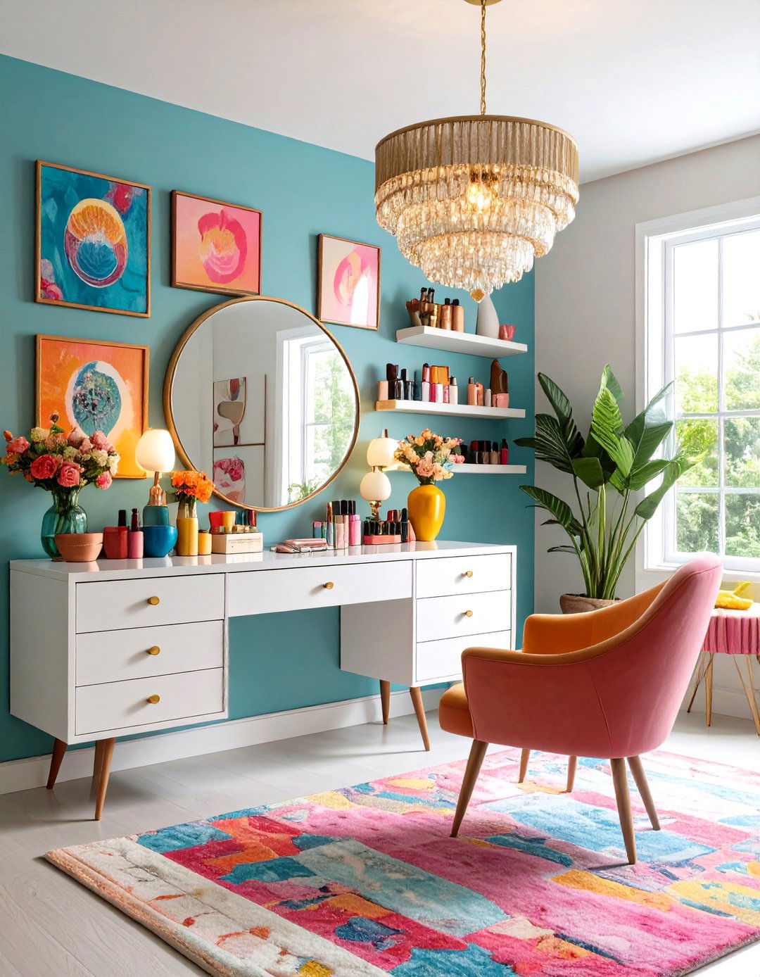 Maximalist Eclectic Makeup Room with Bold Patterns - 20 Makeup Room Ideas