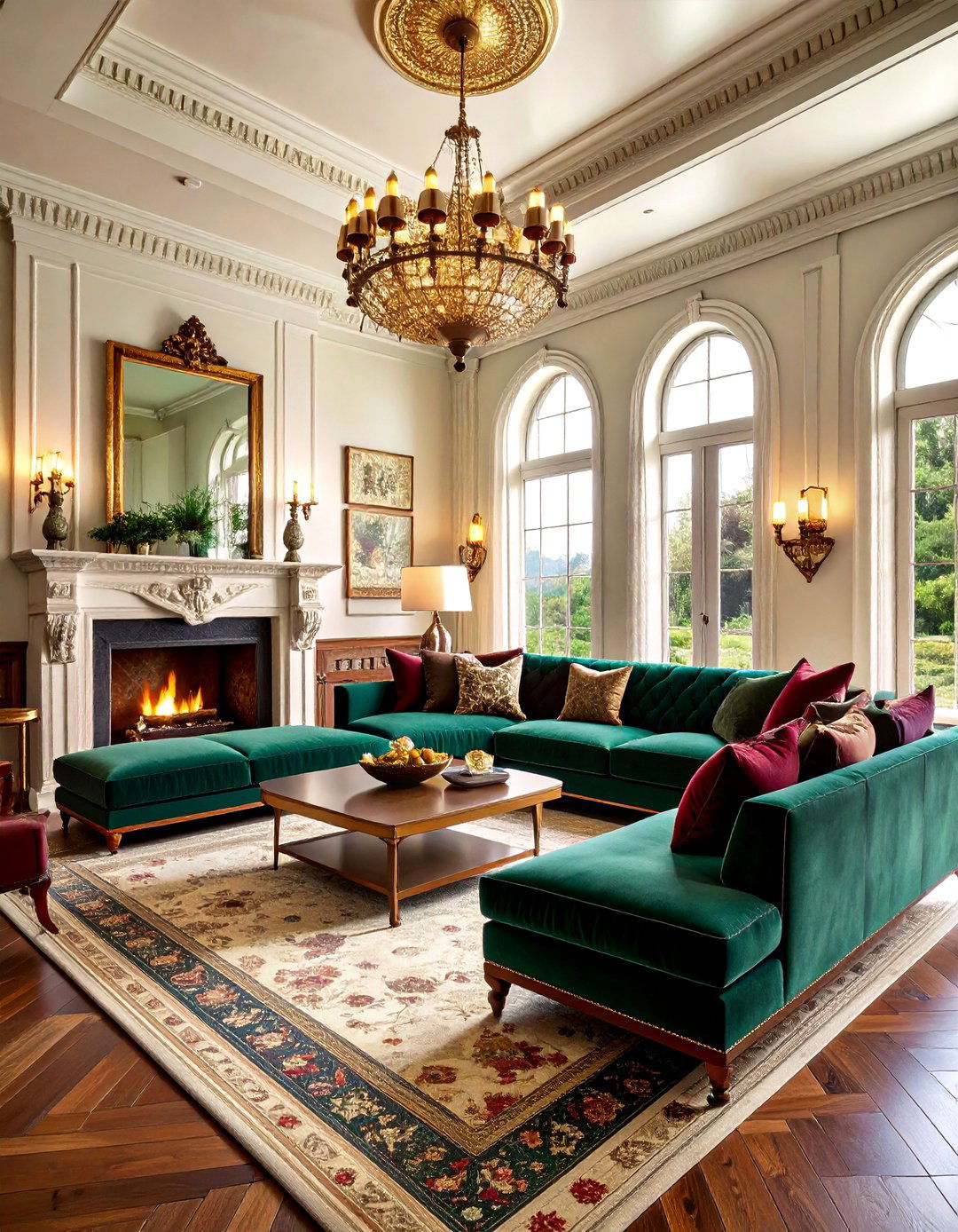Maximalist Jewel Tone Sectional Fireplace Theme - 20 Living Room Ideas With Sectionals and Fireplace