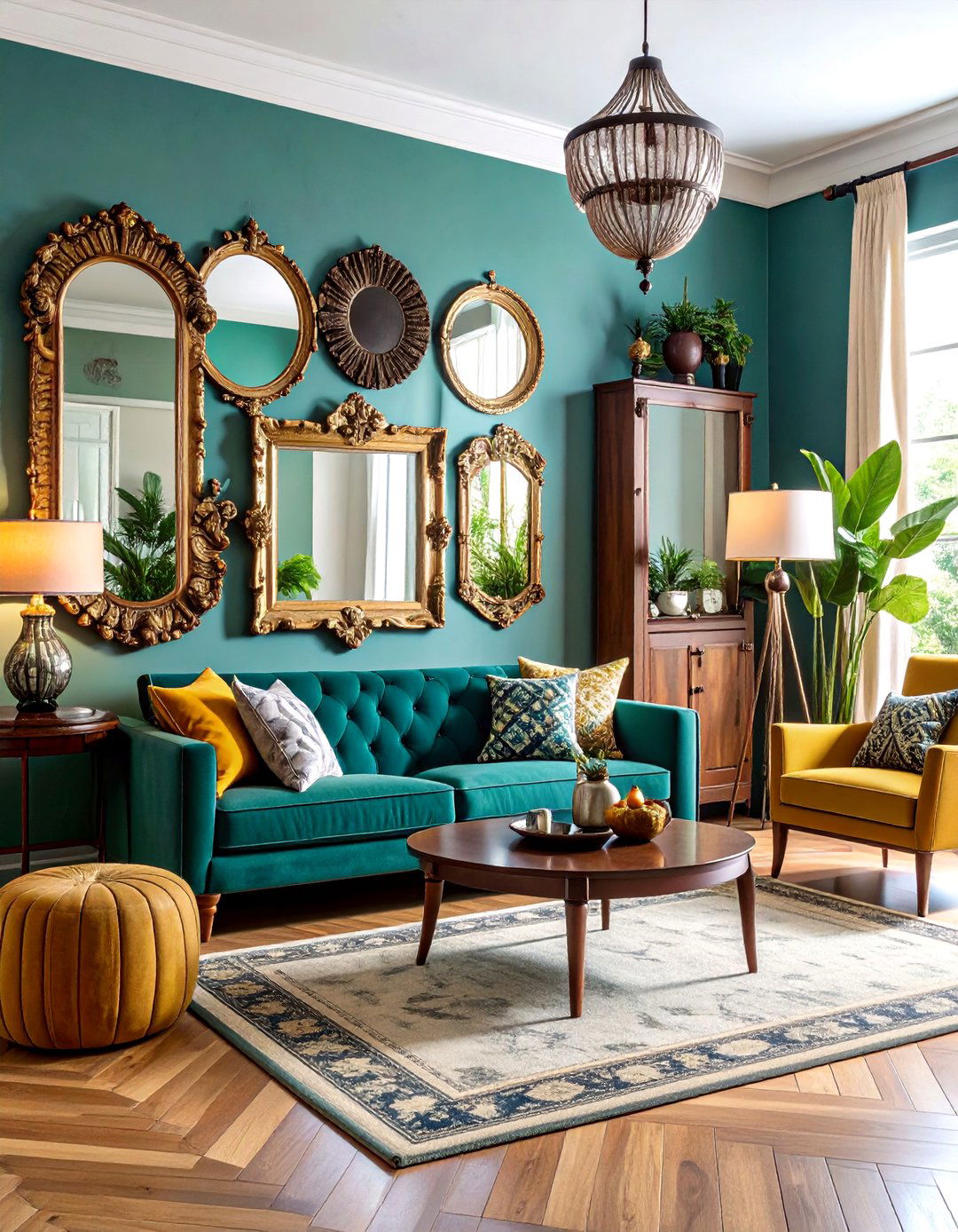 Maximalist Living Room Mirror Abundant Display - 20 Living Room Mirror Ideas