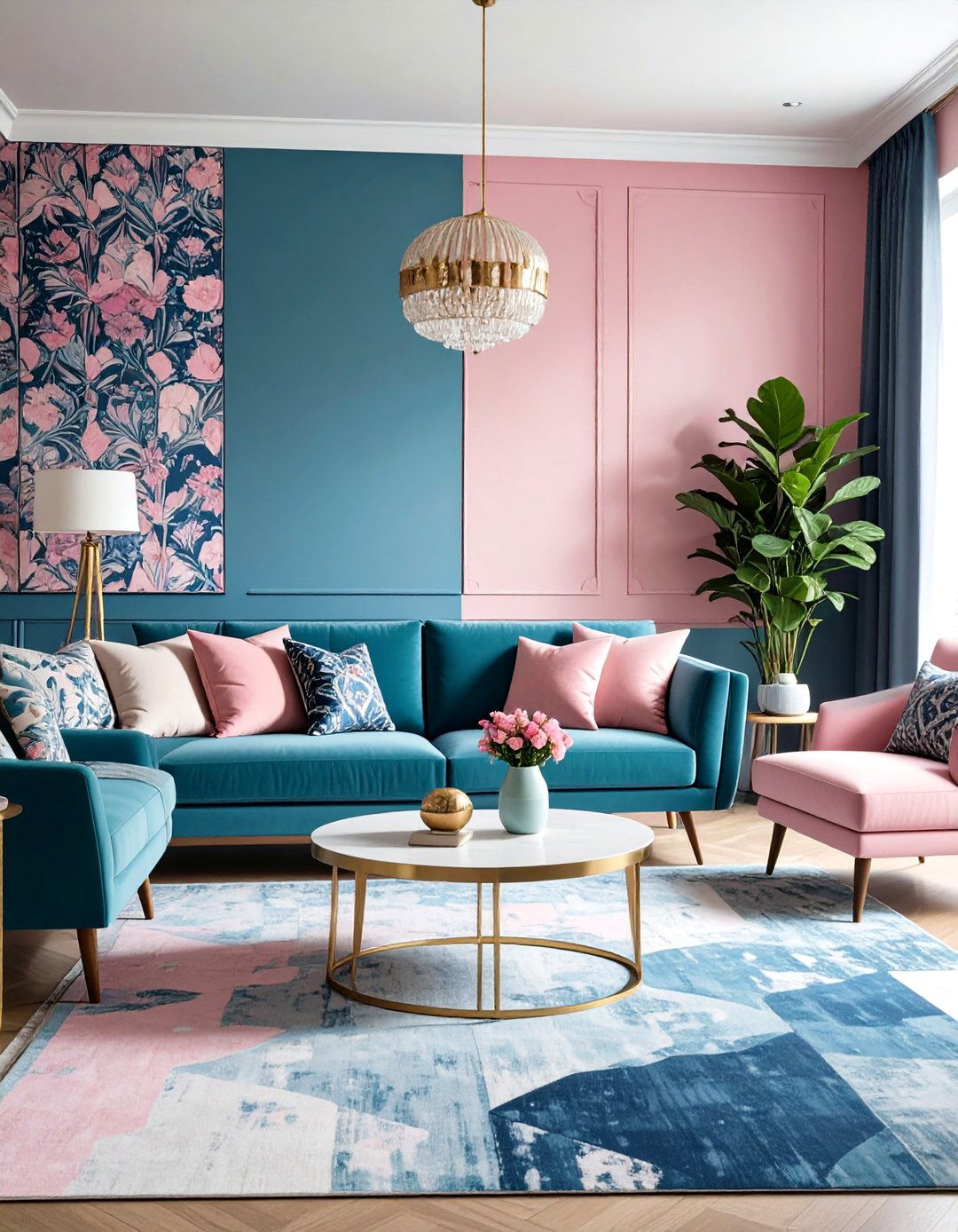 Maximalist Pattern Drenching - 20 Pink and Blue Living Room Ideas