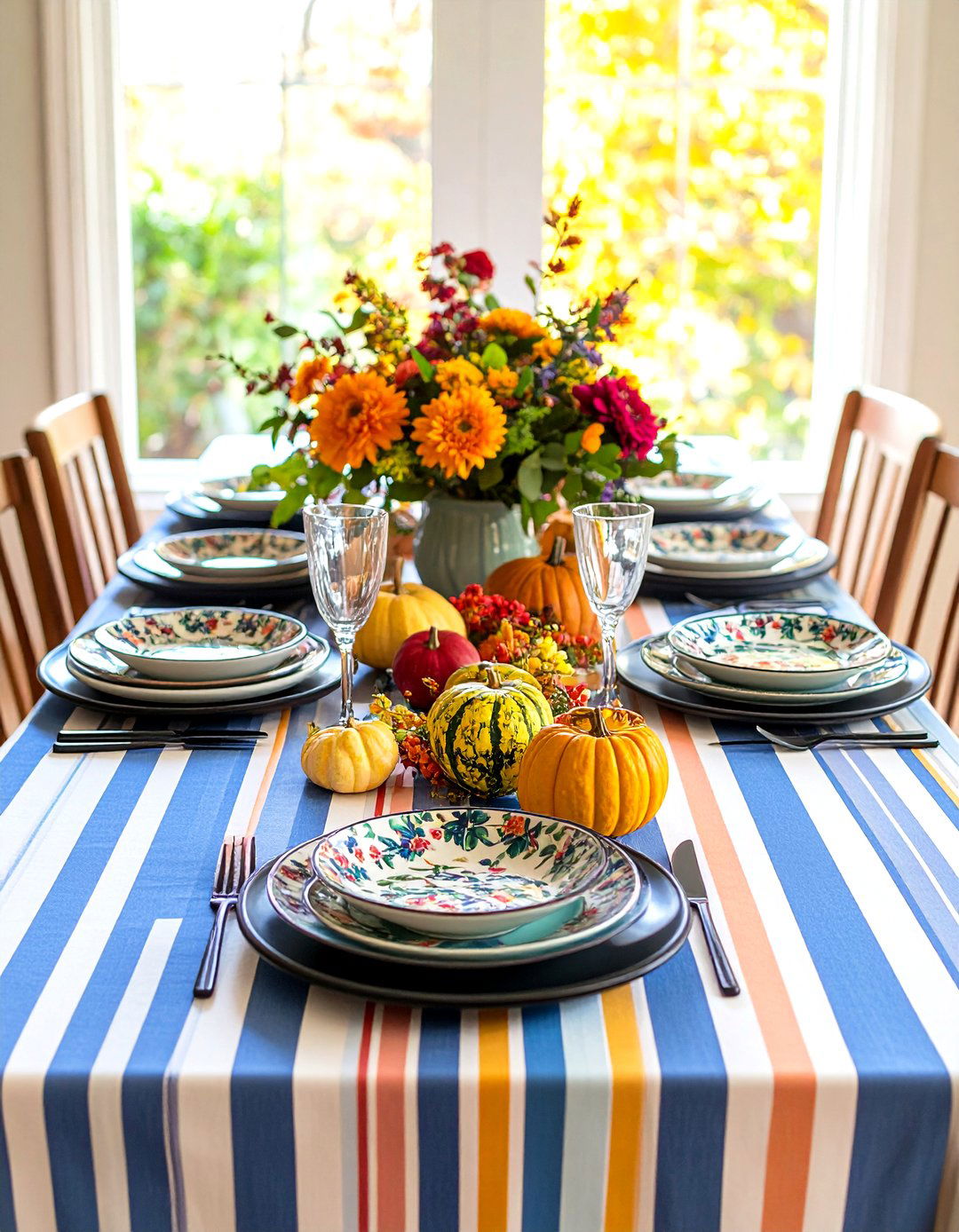 Maximalist Pattern Mix Thanksgiving Table Decor - 20 thanksgiving table decor ideas