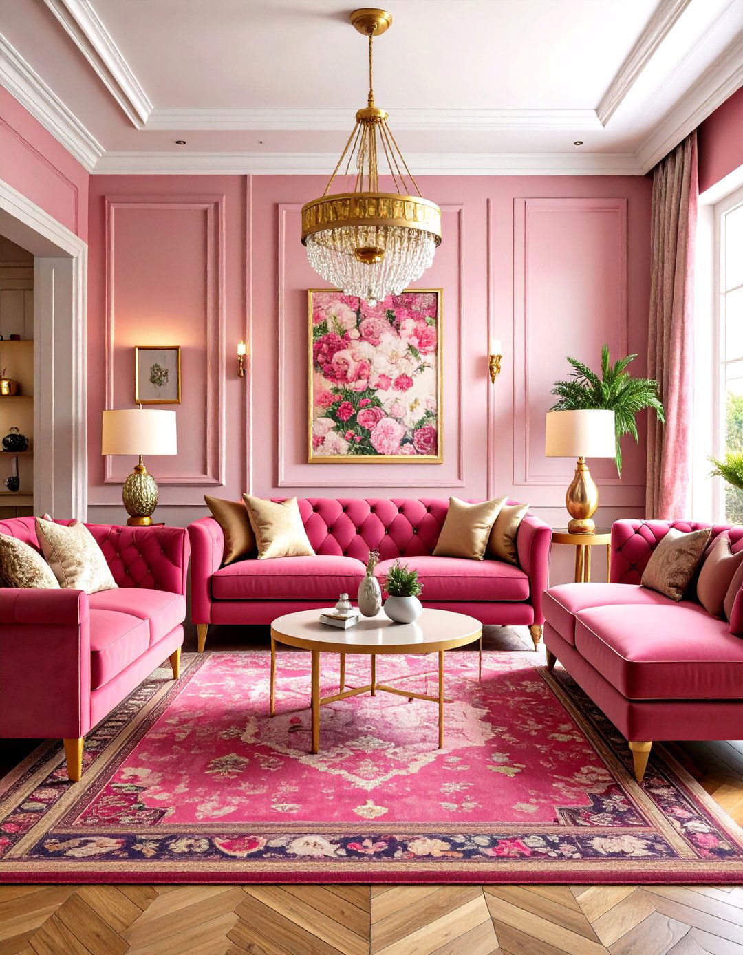 Maximalist Pink Living Room with Bold Pattern Mixing - 20 Pink Living Room Ideas