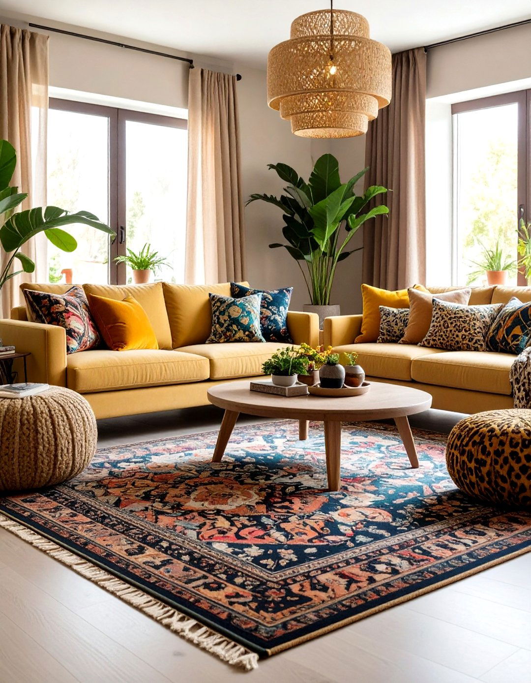 Maximalist Prints atop Grey Carpet - 20 grey carpet living room ideas