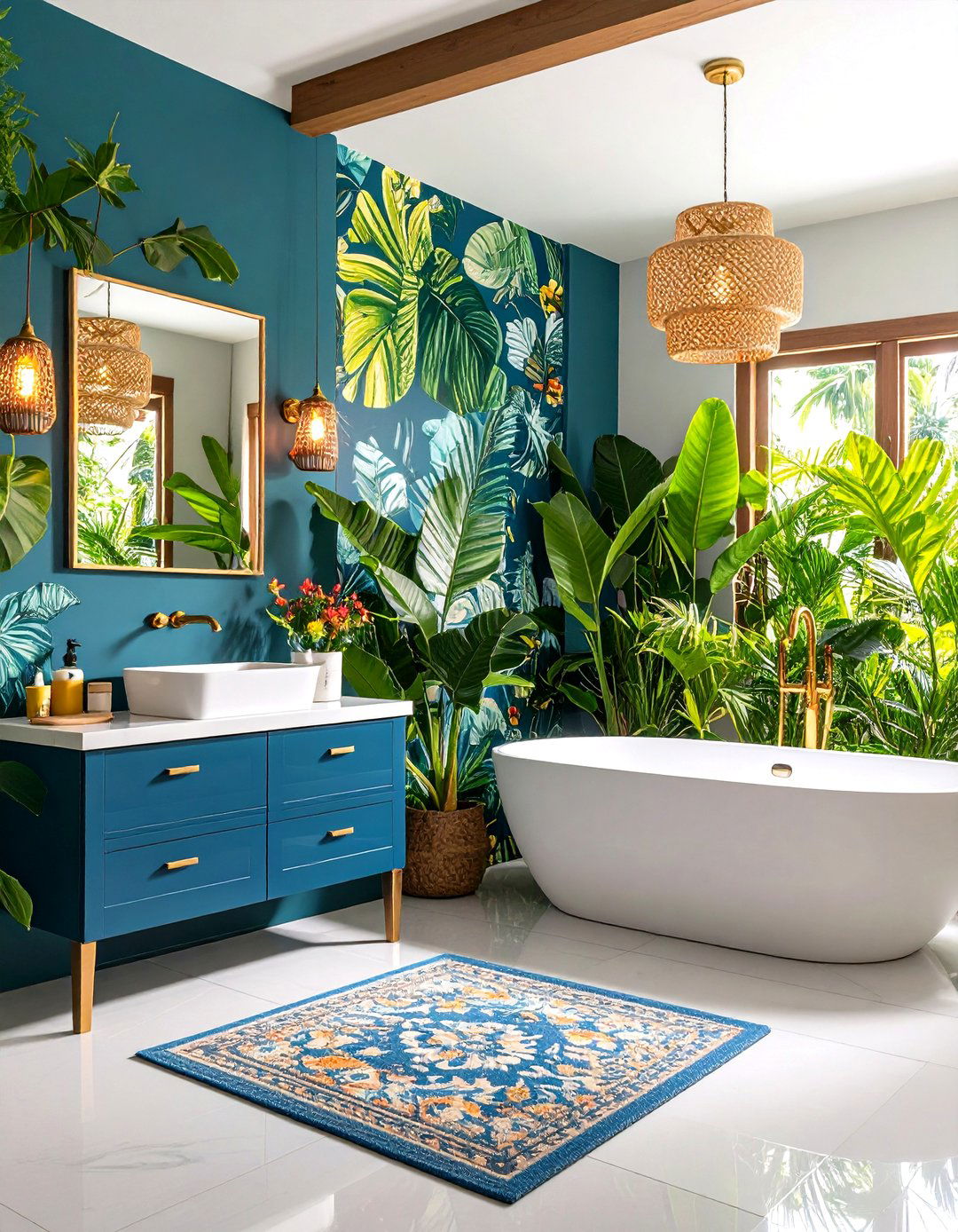 Maximalist Tropical Bathroom Abundance - 20 Tropical Bathroom Ideas