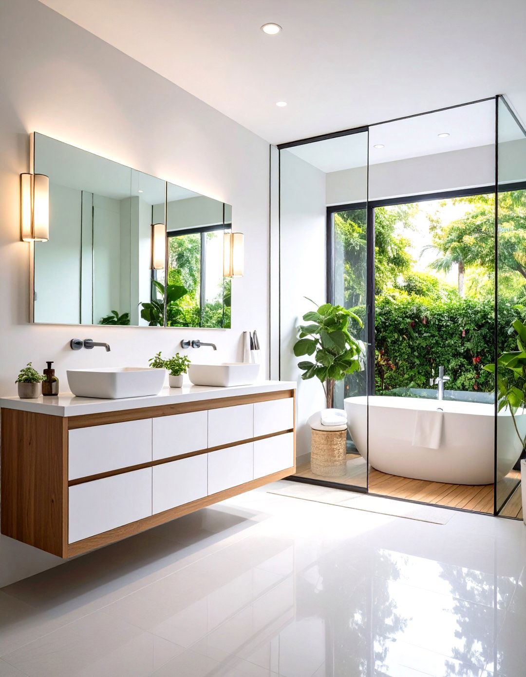 Maximize Light with Mirrored Accents - 20 Small White Bathroom Ideas
