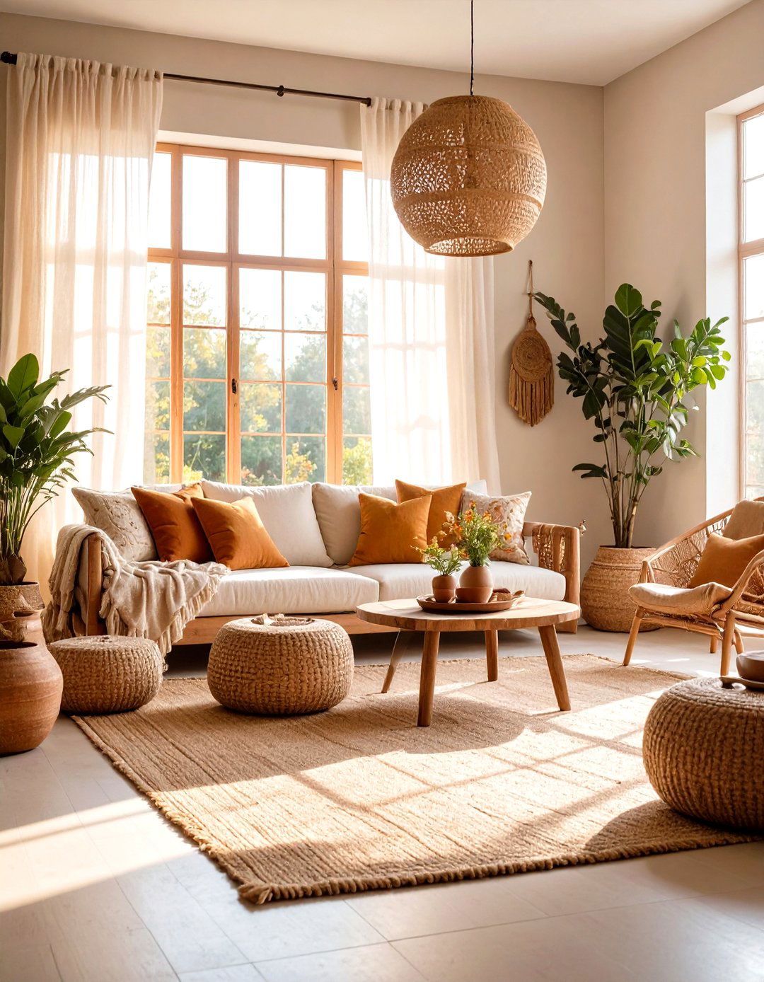 Maximizing Daylight with Bare Windows and Sheers - 20 Earthy Living Room Decor Ideas