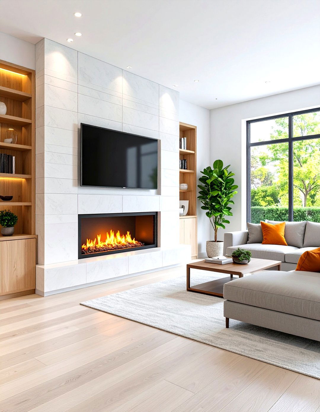 Media Wall Fireplace Beneath the TV - 20 Double-sided Fireplace Ideas
