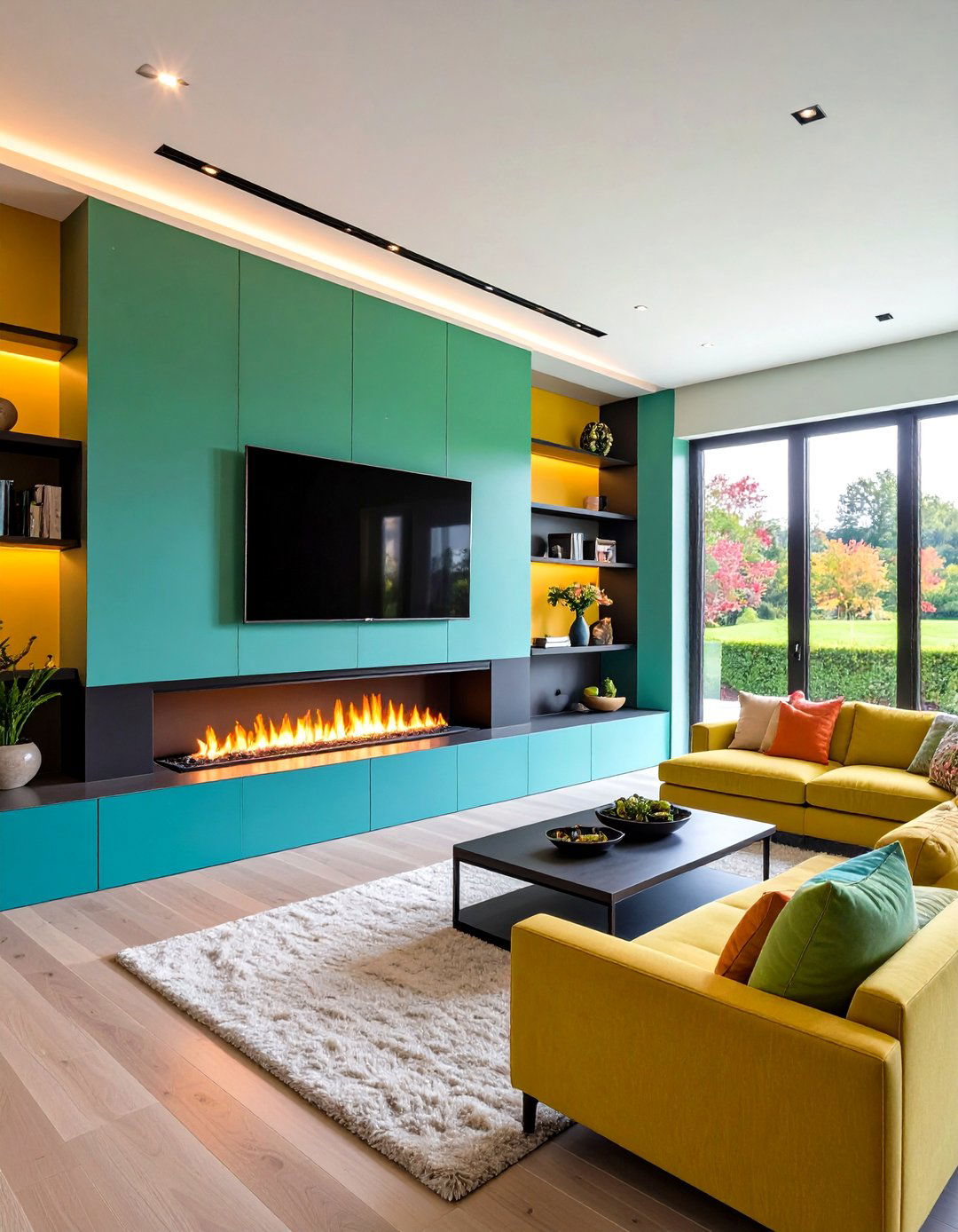 Media Wall Linear Fireplace - 20 Floor to Ceiling Fireplace Ideas