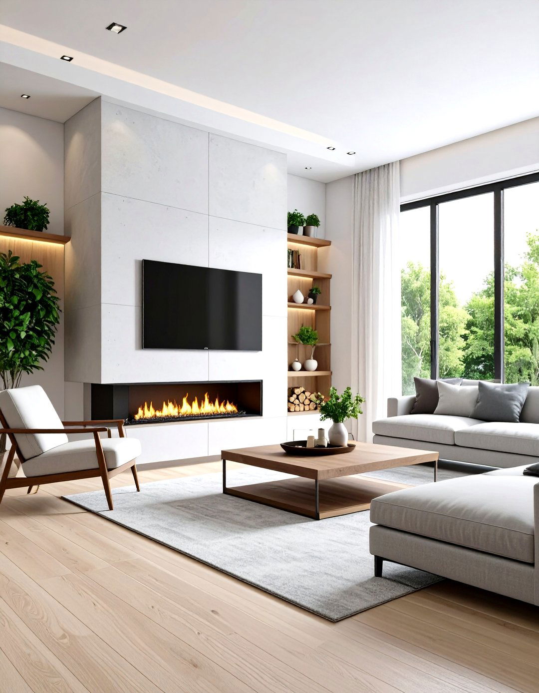 Media Wall with Recessed Electric Fireplace - 20 Media Wall Ideas