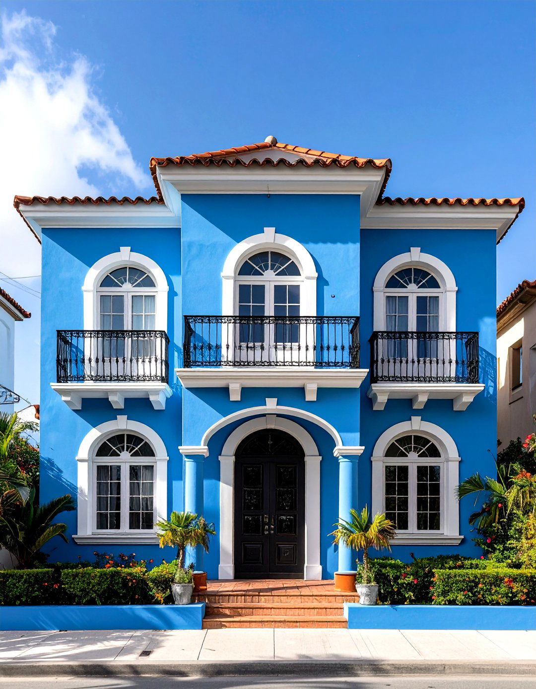 Mediterranean Blue House Accents - 20 Blue House With Black Trim Ideas