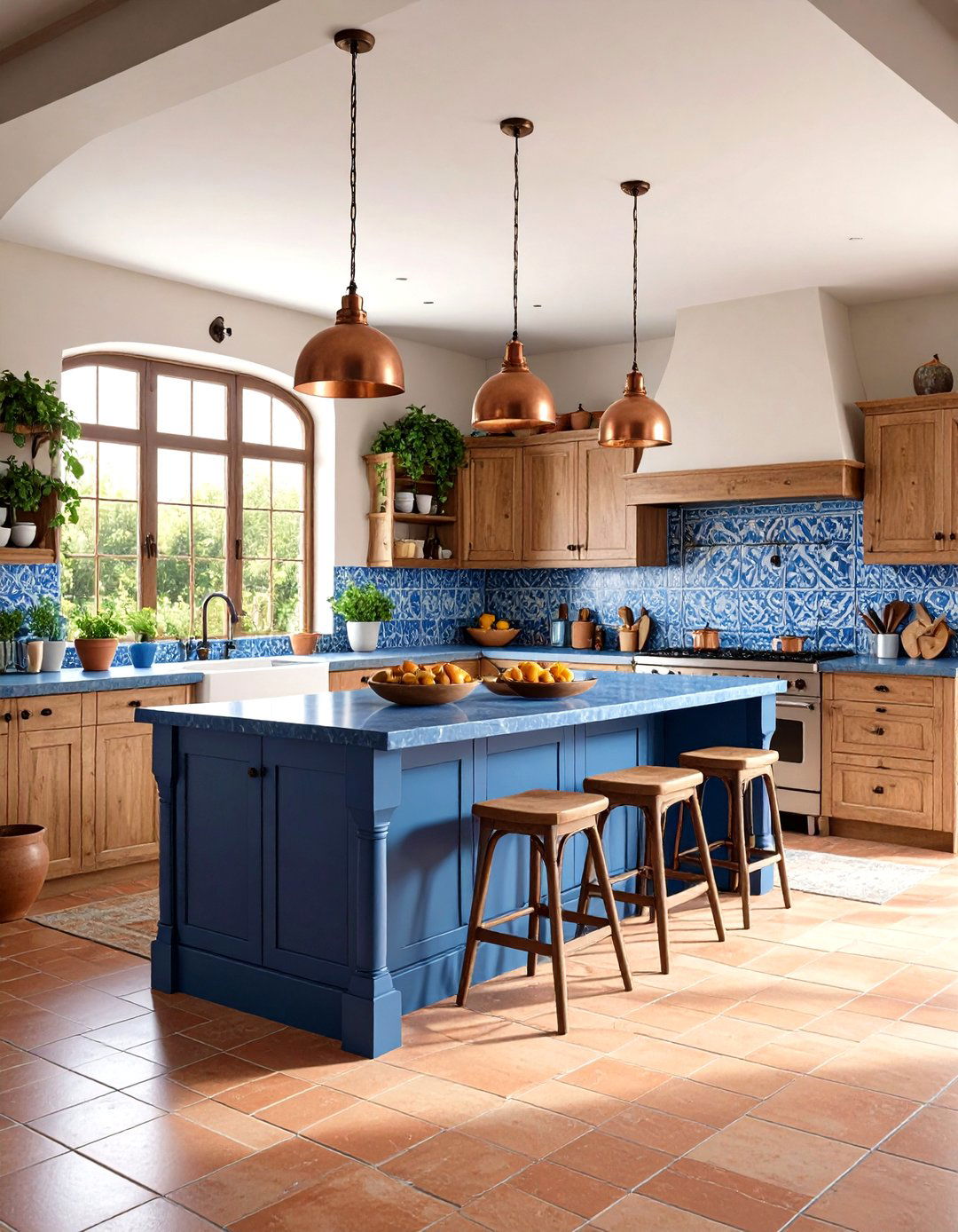 Mediterranean Blue Tile Kitchen with Terra Cotta Accents - 20 kitchens with blue countertops