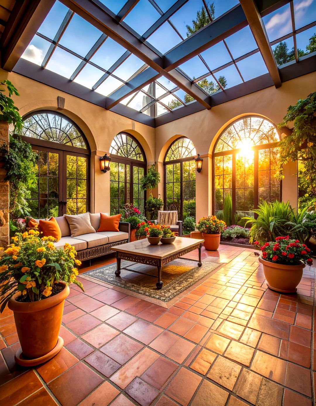 Mediterranean Brick Floor Sunroom - 20 Brick Floor Sunroom Ideas