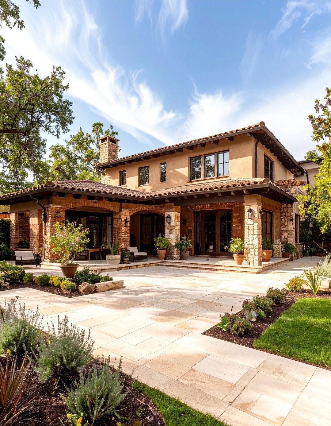 Mediterranean Brick Houses with Stone Accent Walls - 20 Brick Houses With Stone Accents