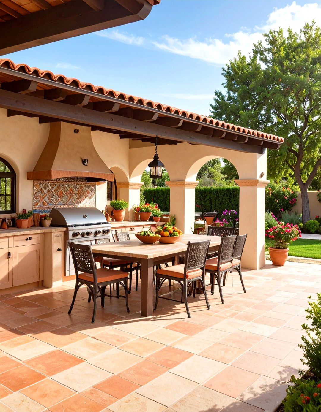 Mediterranean Clay Inspired Outdoor Kitchen with a Gazebo - 20 Outdoor Kitchen with a Gazebo Ideas