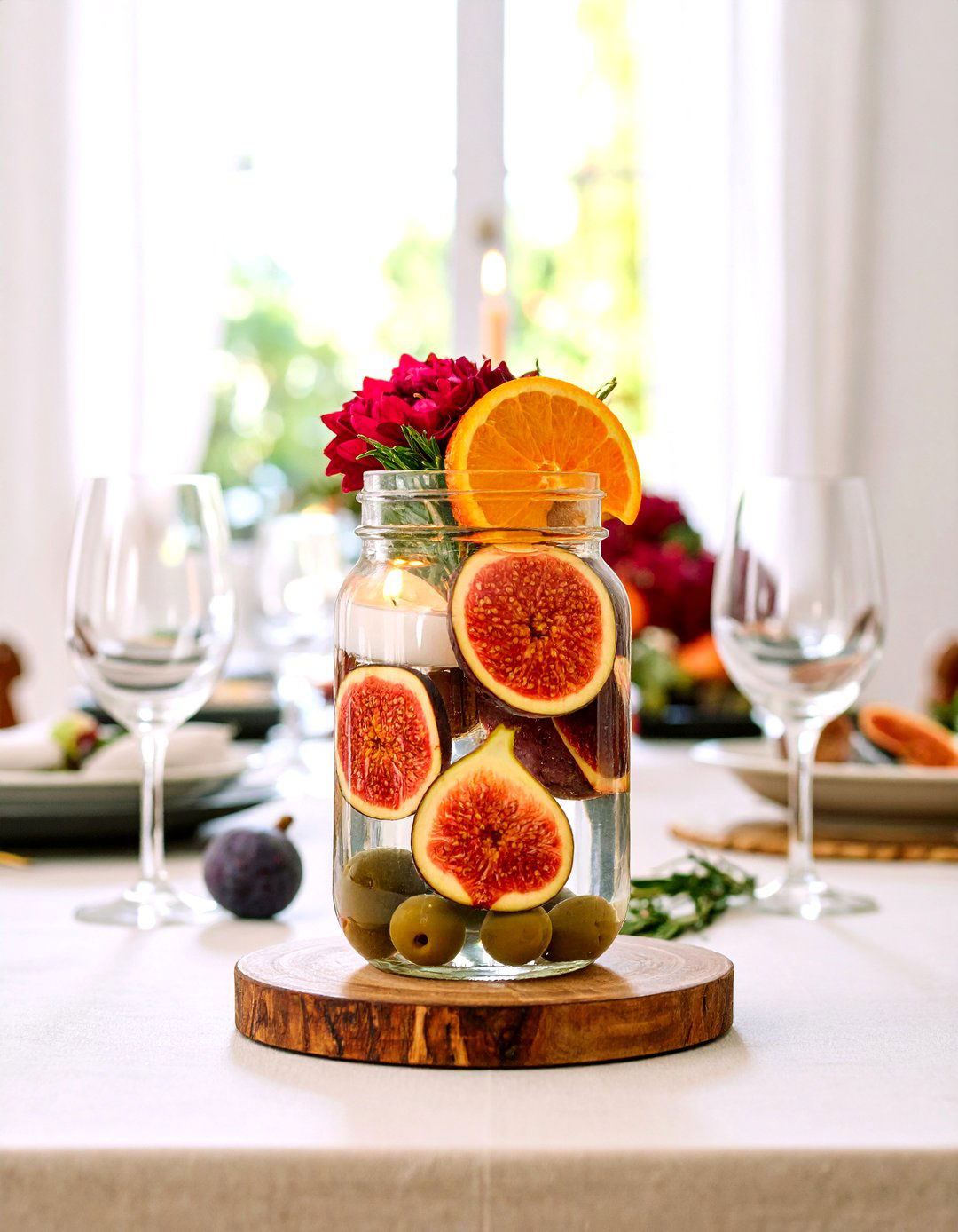 Mediterranean Fruit and Olive Mason Jar Centerpiece - 20 Mason Jar Wedding Centerpieces