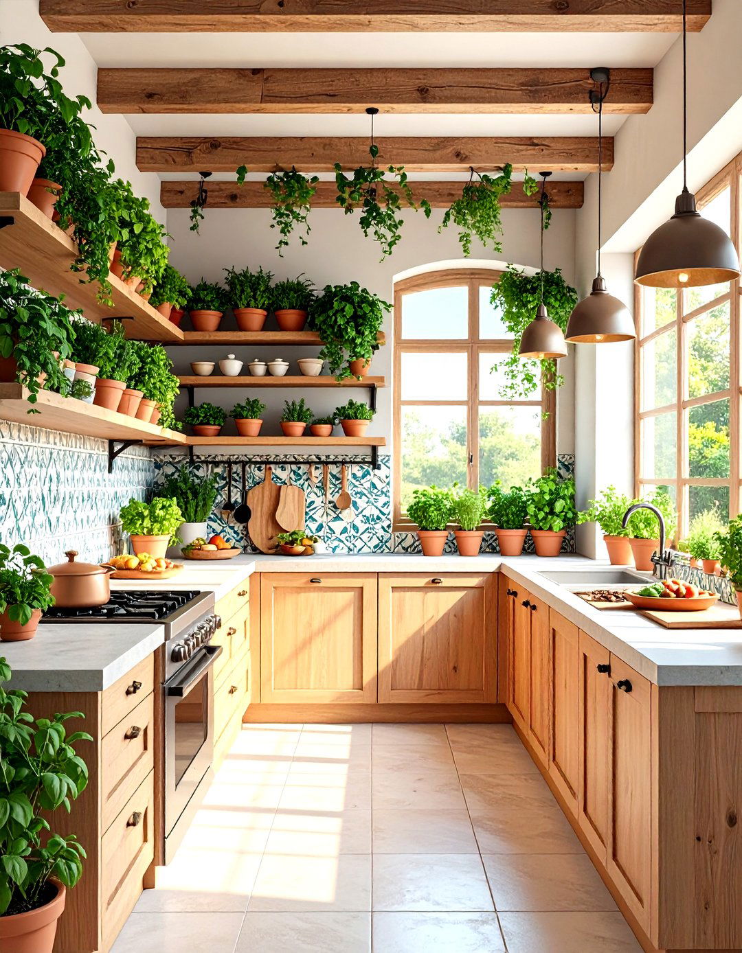 Mediterranean Herb Garden Kitchen with Growing Elements - 20 Mediterranean Kitchen Ideas