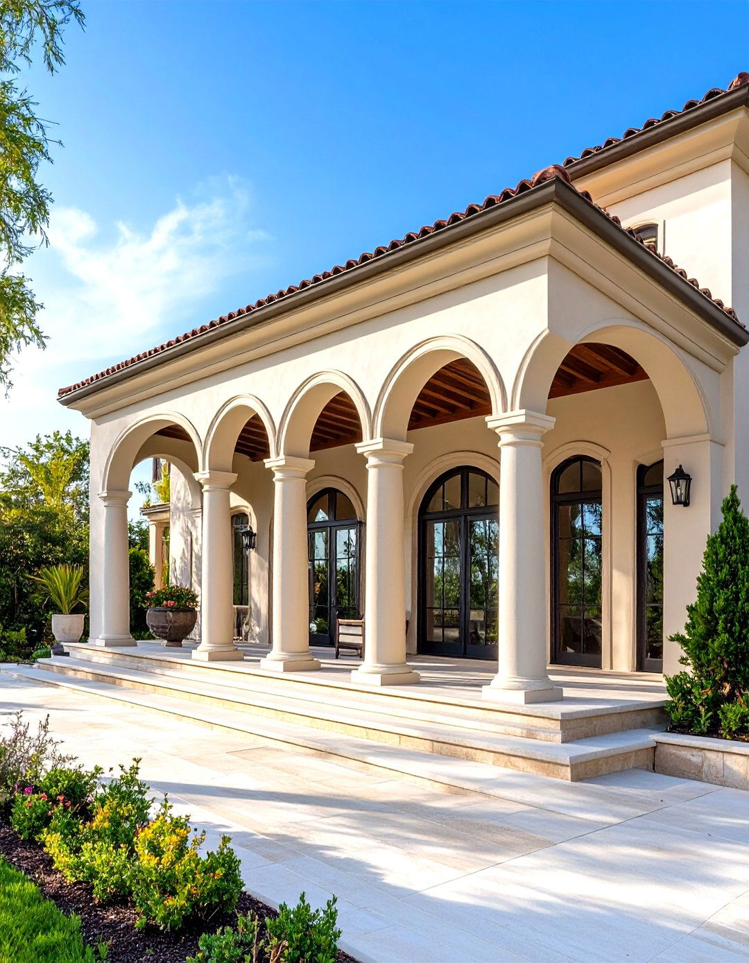 Mediterranean House Exterior with Loggia and Covered Porches - 20 Mediterranean House Exterior Ideas