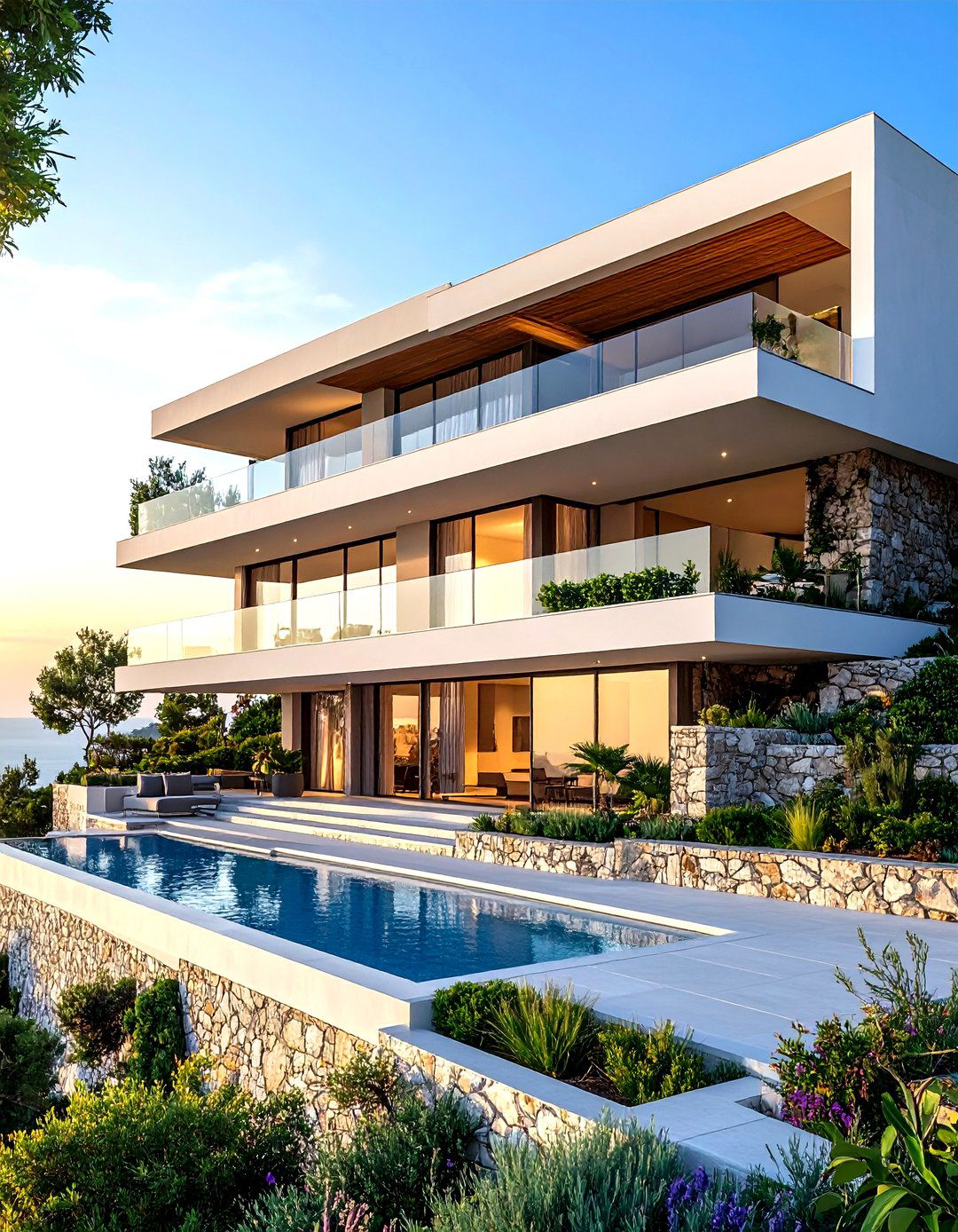 Mediterranean House Exterior with Multi Level Terraced Design - 20 Mediterranean House Exterior Ideas