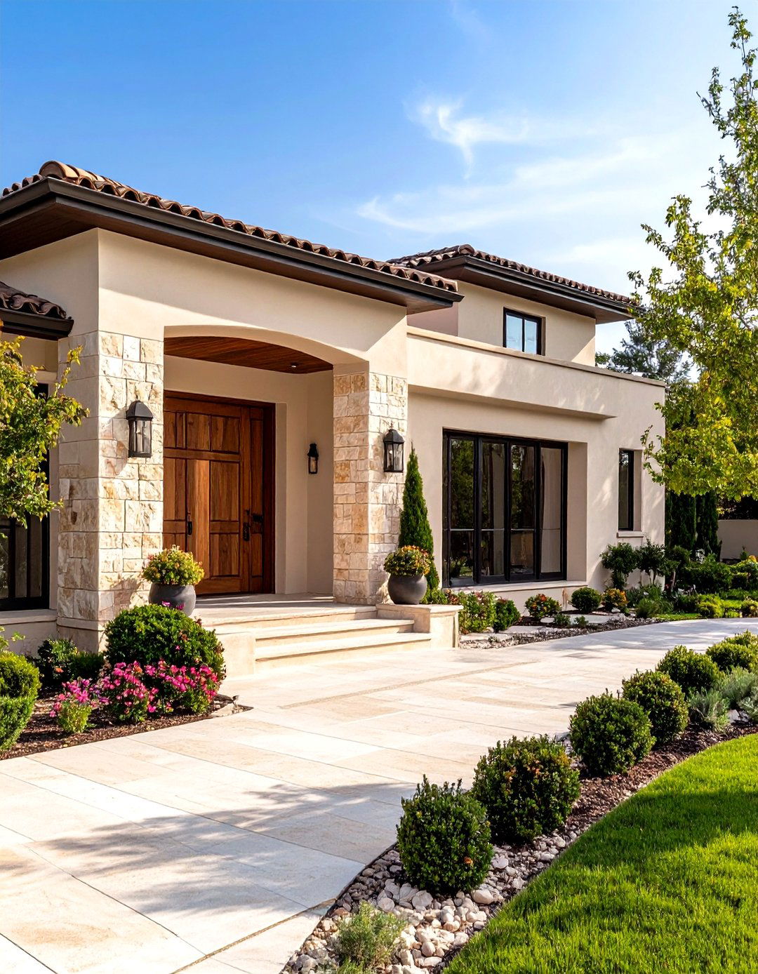 Mediterranean House Exterior with Natural Stone Accents - 20 Mediterranean House Exterior Ideas