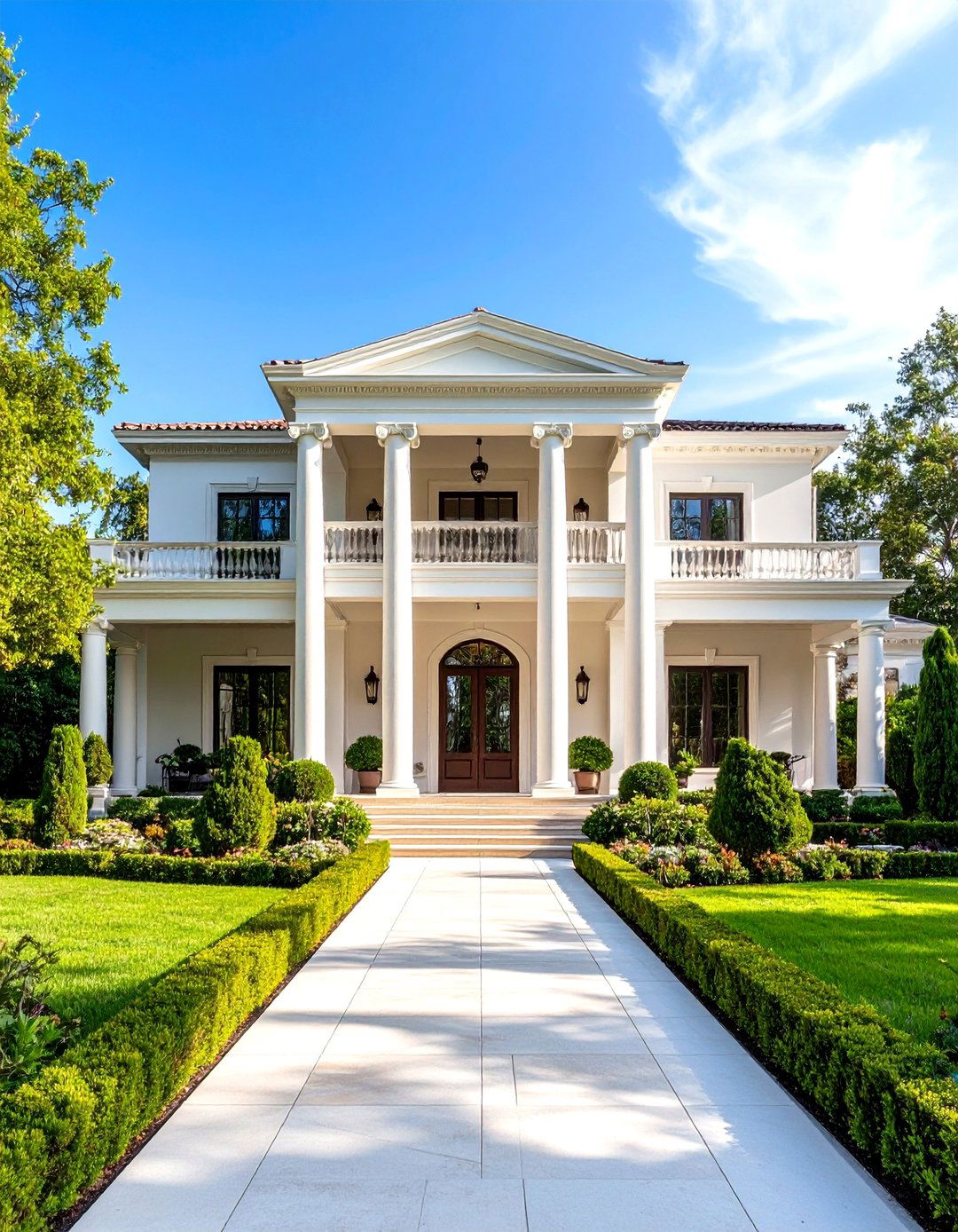 Mediterranean House Exterior with Symmetrical Classical Design - 20 Mediterranean House Exterior Ideas
