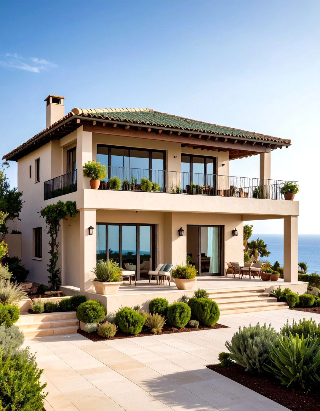 Mediterranean Houses With Sage Green Tile Roofs
