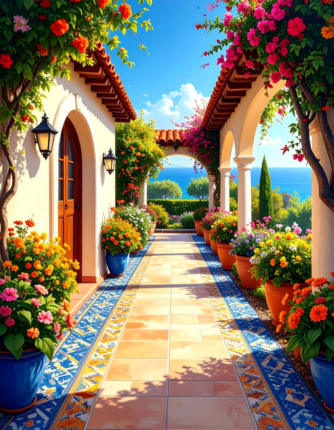 Mediterranean Inspired Concrete Walkway Painting - 20 Concrete Walkway Painting Ideas