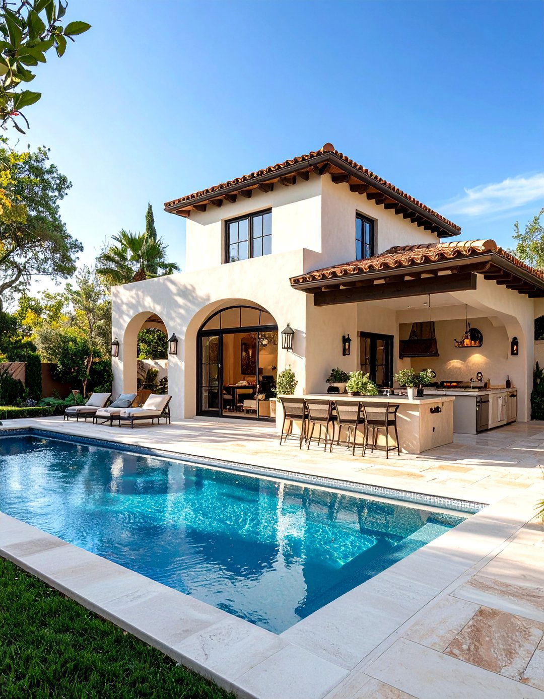 Mediterranean Inspired Pool House with Outdoor Kitchen - 20 Pool House Ideas