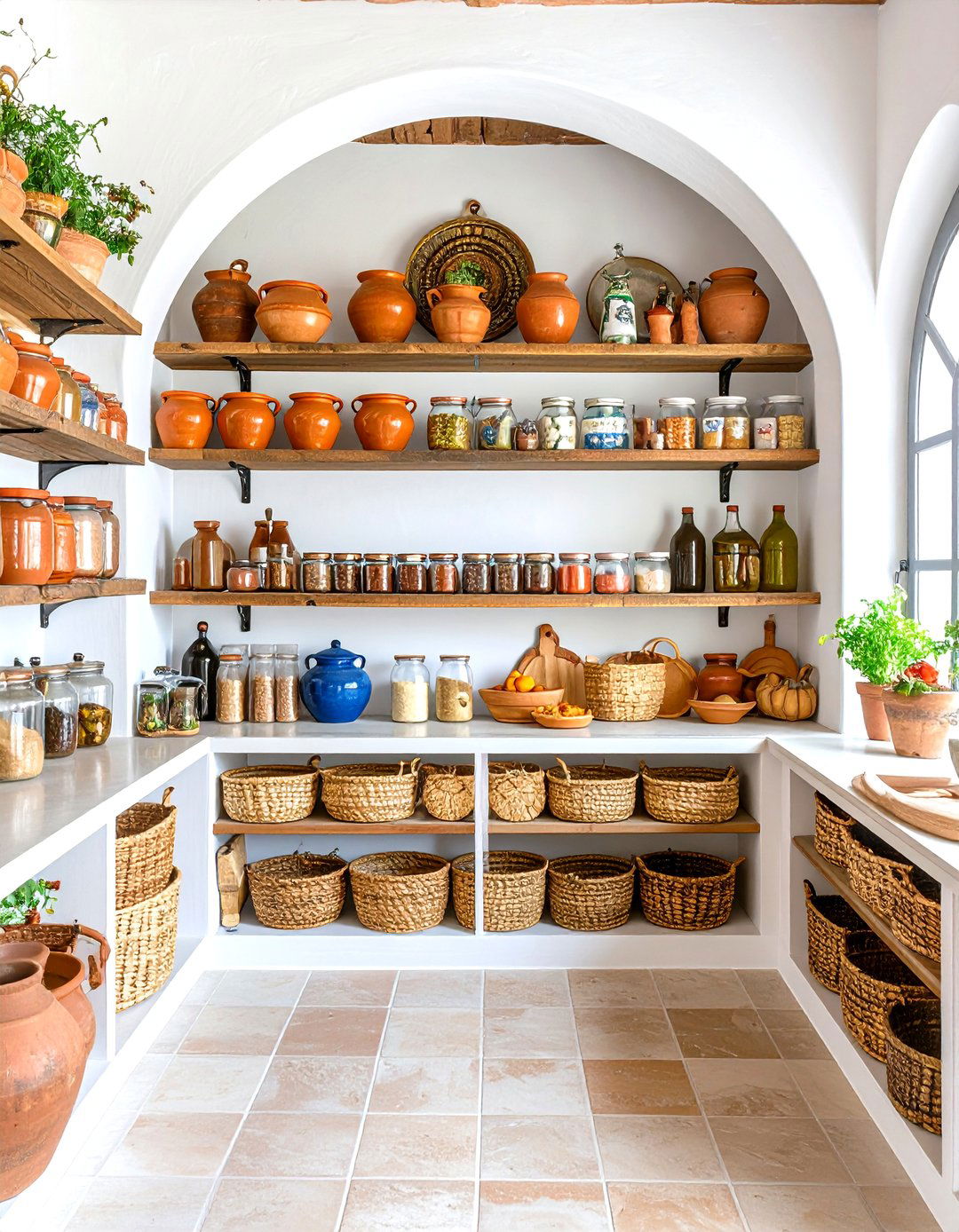 Mediterranean Kitchen Pantry with Terra Cotta and Tile - 20 Kitchen Pantry Ideas