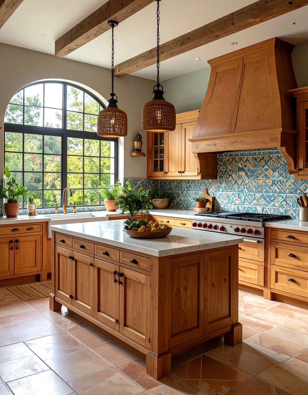 Mediterranean Kitchen With Green Backsplash Terra Cotta Accents - 20 Kitchen With Green Backsplash Ideas