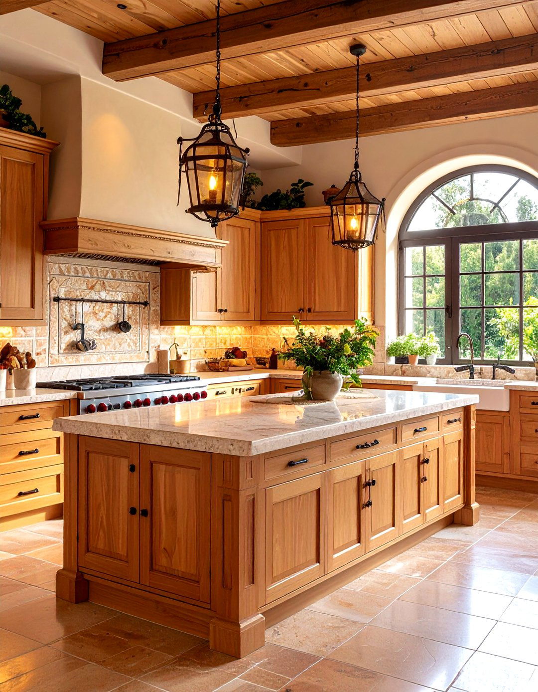 Mediterranean Light Wood Cabinet Kitchen with Warm Tones - 20 Kitchens With Light Wood Cabinets