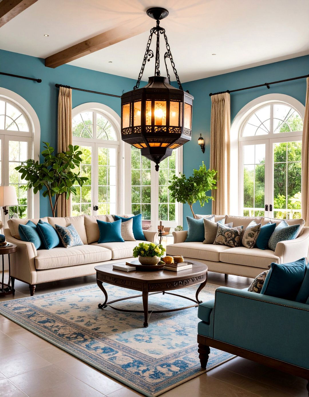 Mediterranean Living Room Ceiling Lighting with Wrought Iron Lanterns - 20 Living Room Ceiling Lighting Ideas