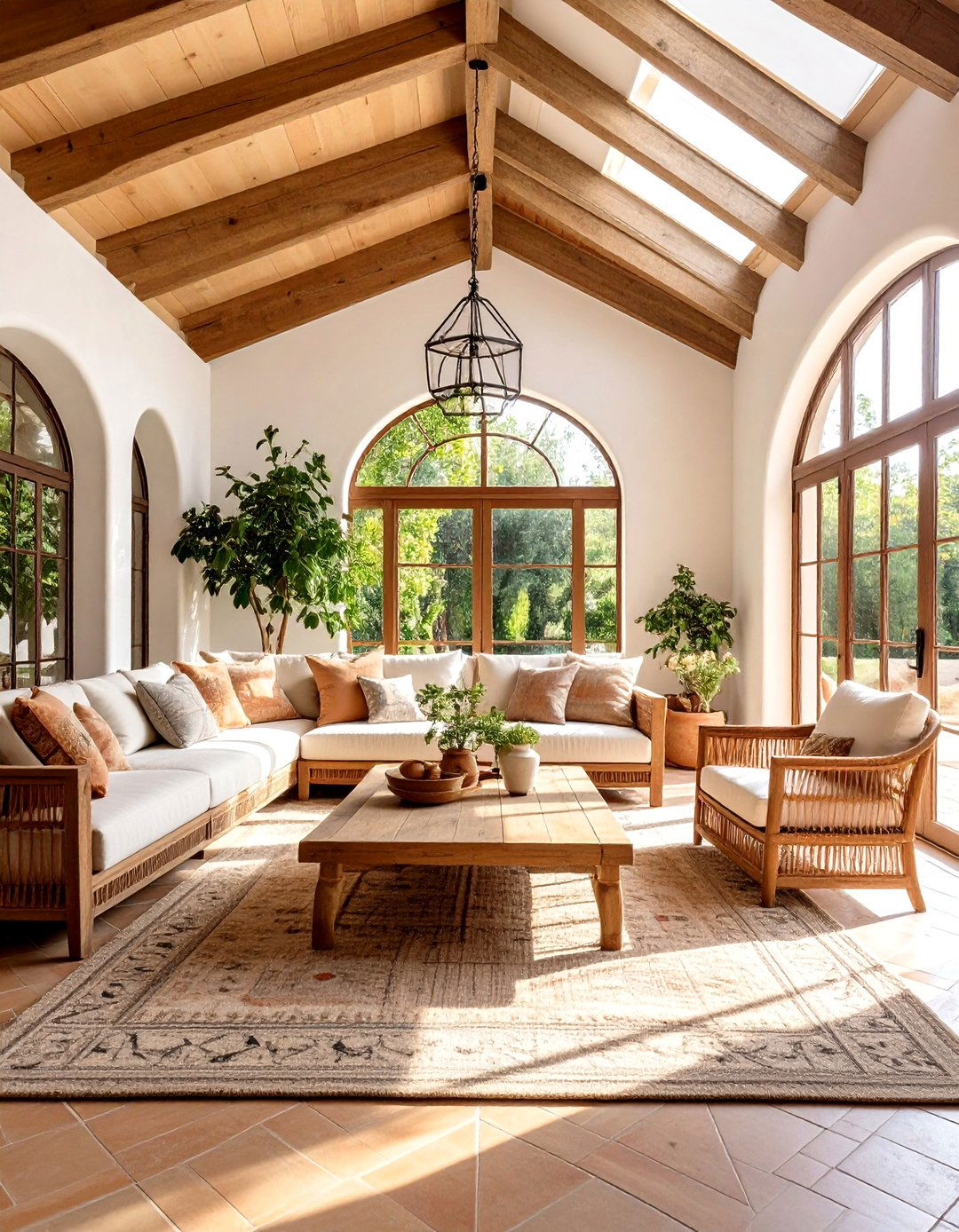 Mediterranean Living Room Vaulted Ceiling with Skylights - 20 Living Room Vaulted Ceiling Ideas