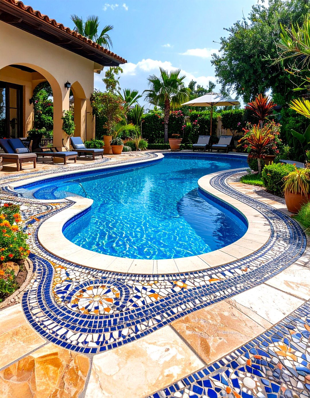 Mediterranean Mosaic Pavers Around Pool Artistry - 20 Pavers Around Pool Ideas