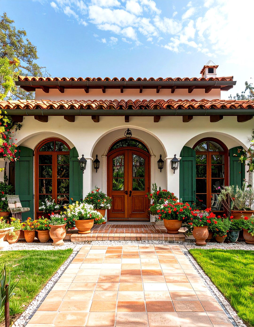 Mediterranean Olive Green House Exterior with Terracotta Details - 20 Olive Green House Exterior Ideas