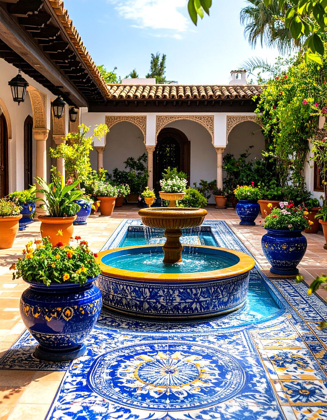 Mediterranean Patio with Colorful Ceramic Accents - 20 Mediterranean Patio Ideas