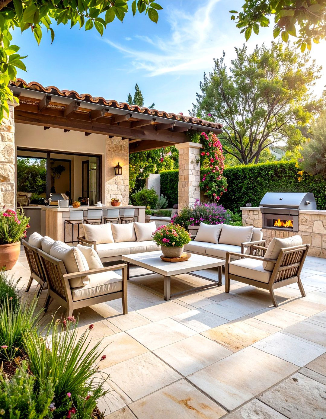 Mediterranean Patio with Natural Stone Luxury - 20 Mediterranean Patio Ideas