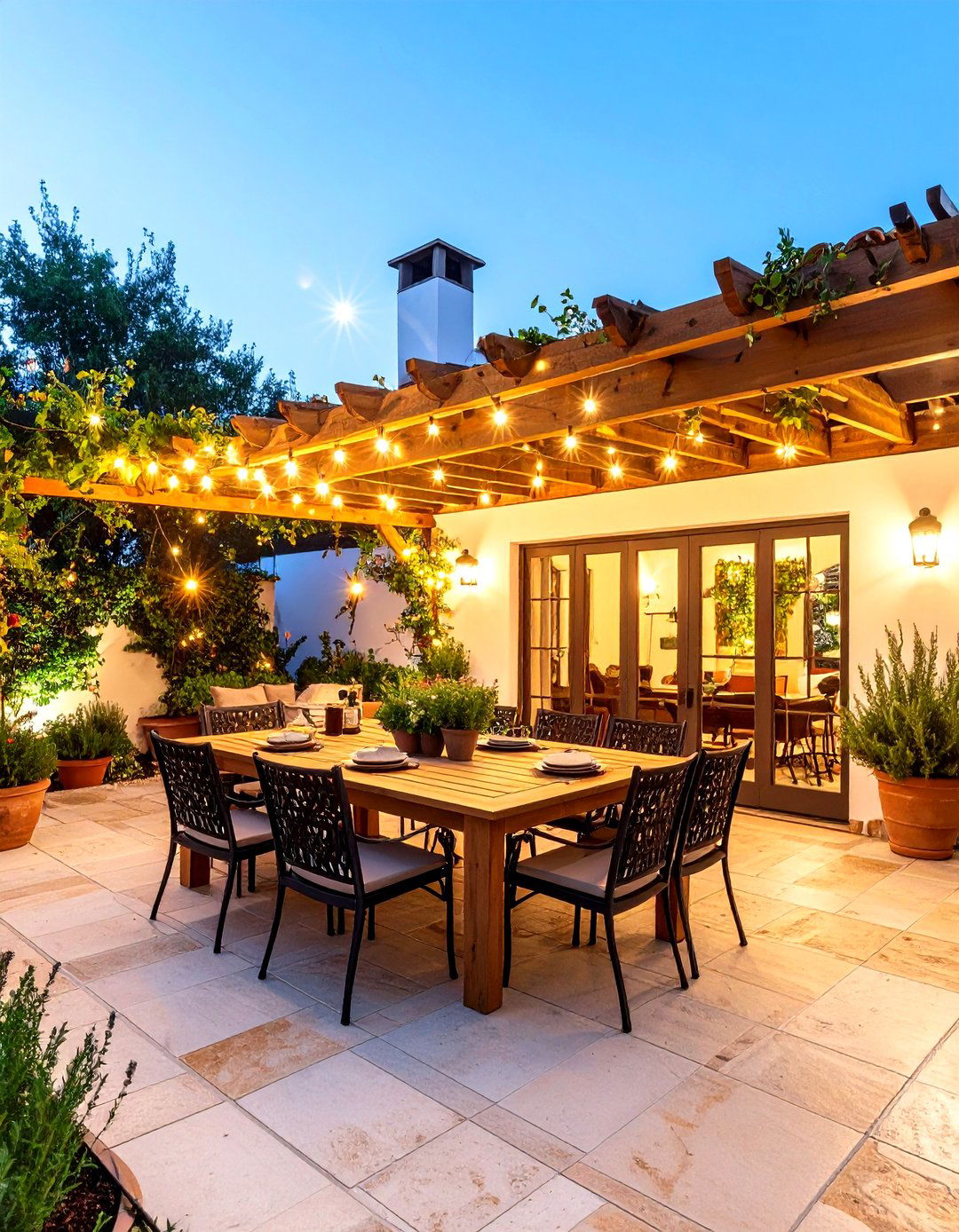 Mediterranean Patio with Wooden Pergola Haven - 20 Mediterranean Patio Ideas