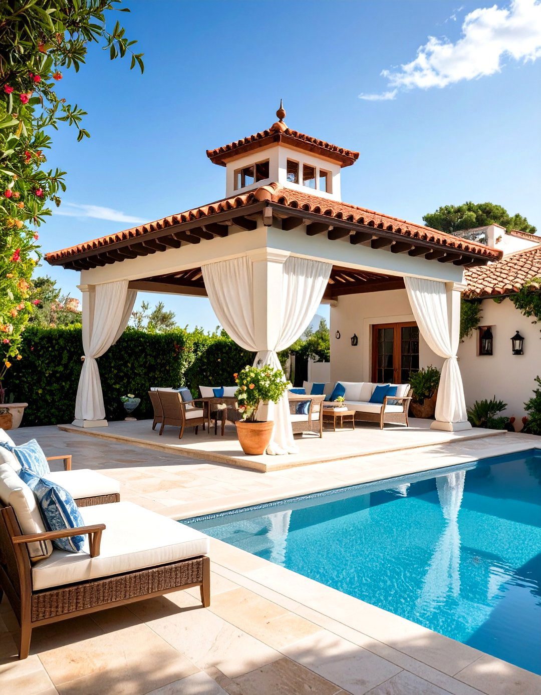 Mediterranean Pool Gazebo with Terra Cotta Roof - 20 Pool Gazebo Ideas