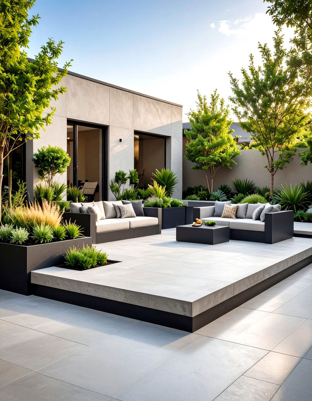 Mediterranean Raised Concrete Patio with Terra Cotta Accents - 20 Raised Concrete Patio Ideas