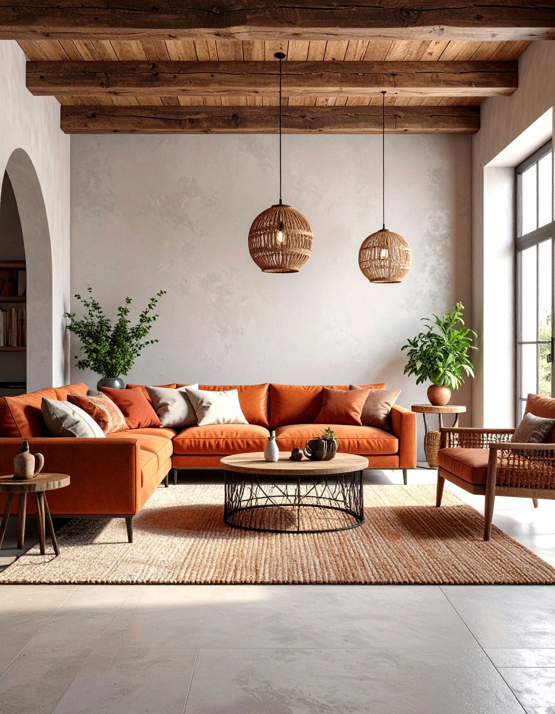 Mediterranean Red and Grey Living Room with Terra Cotta Accents - 20 Red and Grey Living Room Ideas