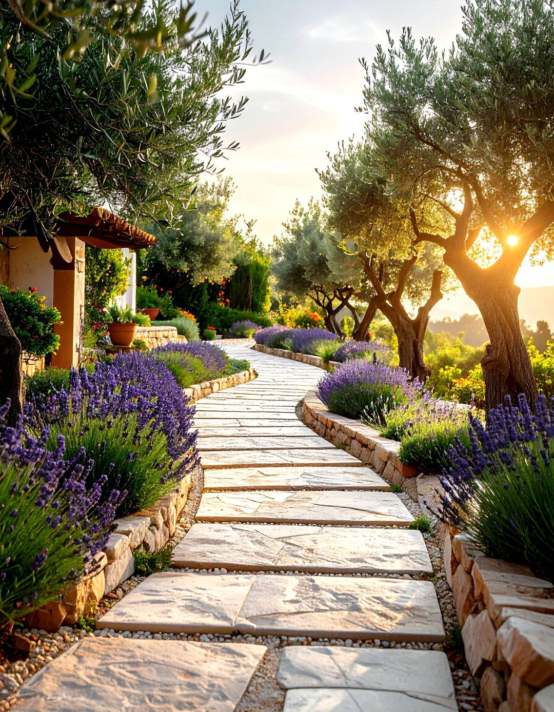 Mediterranean Rock Walkway with Terracotta Integration - 20 Rock Walkway Ideas