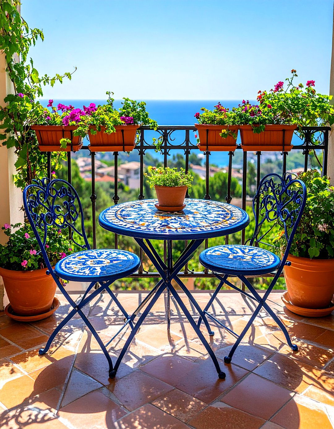 Mediterranean Style Balcony Office with Bistro Elements - 20 Balcony Office Ideas