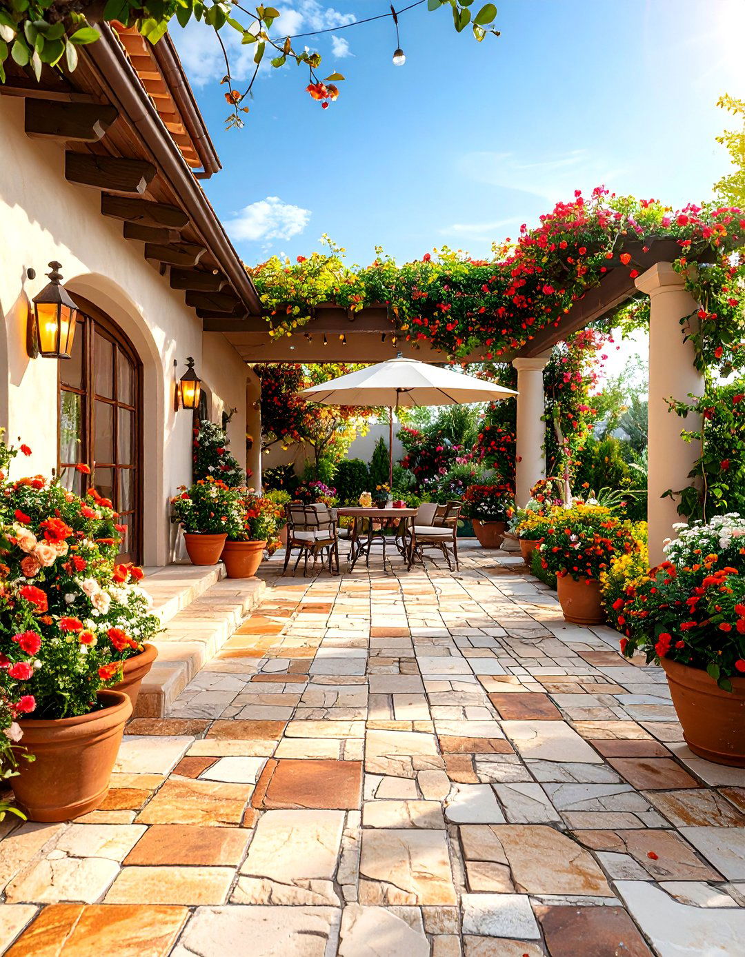 Mediterranean Style Cobblestone Patio - 20 cobblestone patio ideas