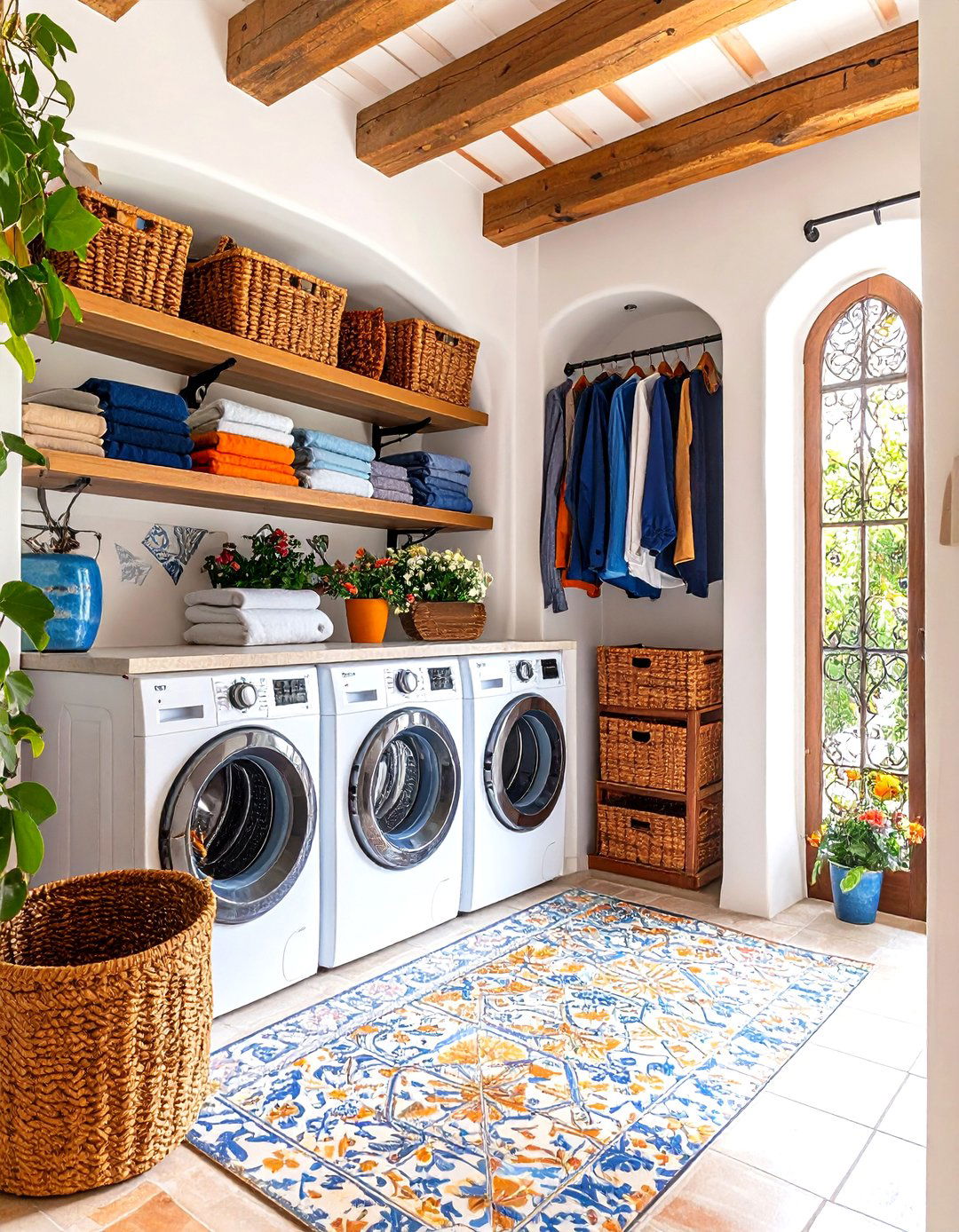 Mediterranean Style Laundry Closet with Warm Textures - 20 Laundry Closet Ideas